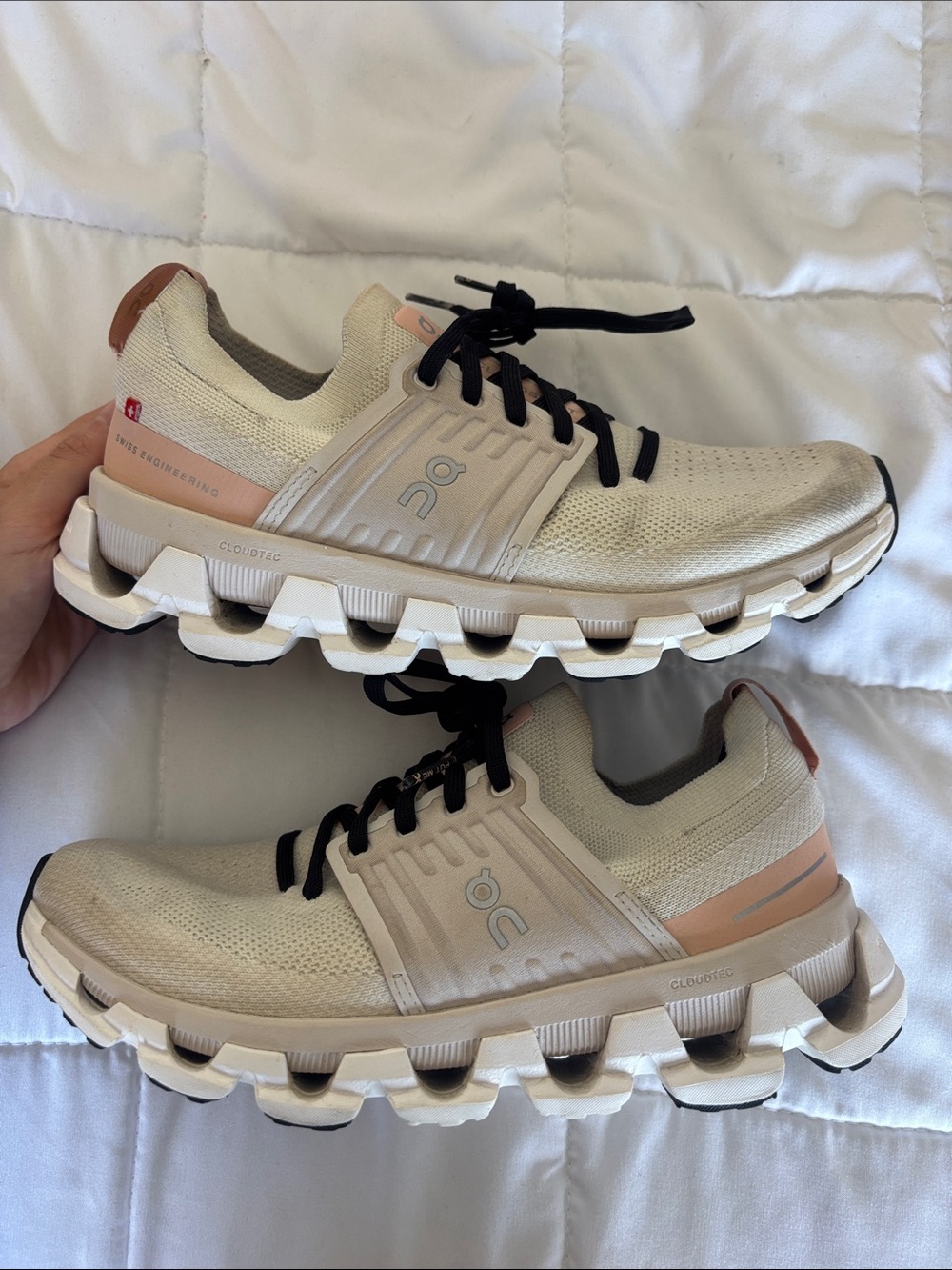 On Running Cloudtec Neutral Running Shoes - Beige with Pink Accent Size 7.5